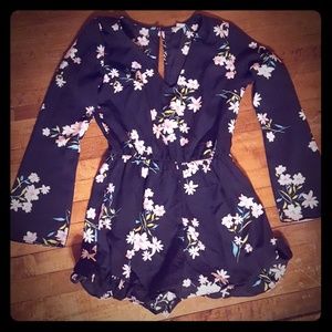 Black flowered romper